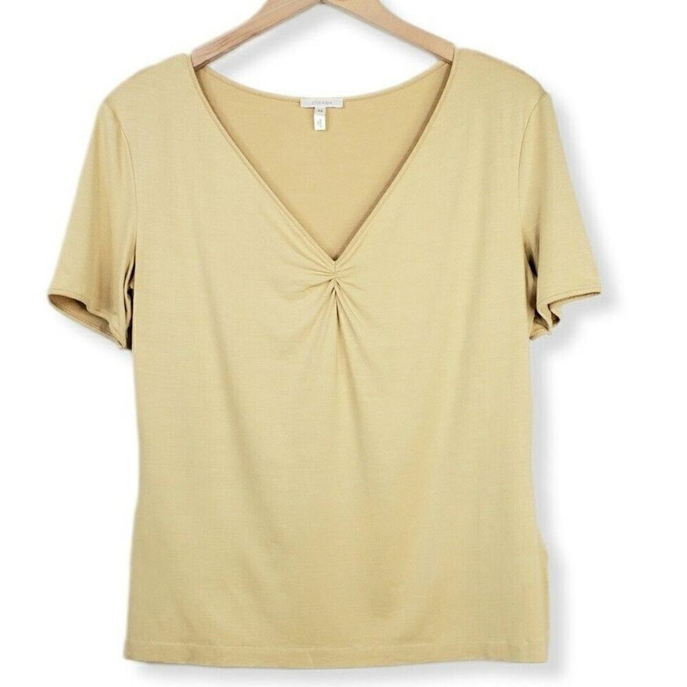 VTG Escada Women Gold Silk Knit Top M Italy Minimal Quiet Luxury Career Casual